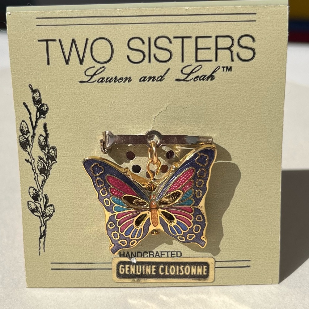 Genuine Vintage Cloisonné Two Sisters Butterfly Pendant